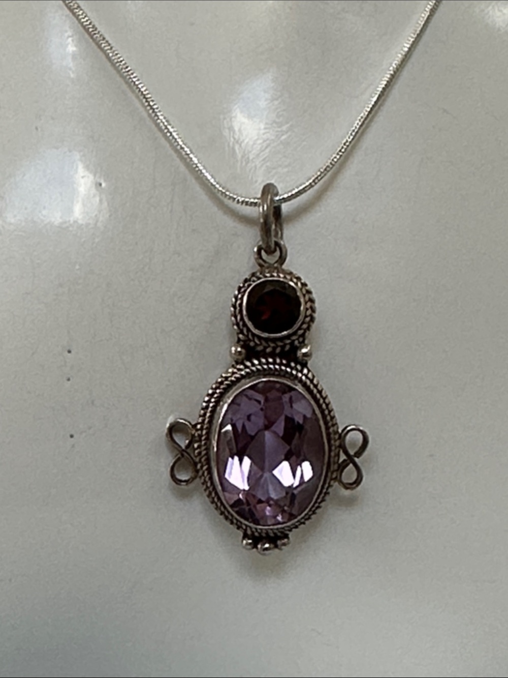 925 Sterling Silver Amethyst Garnet Gemstone Pendant Necklace